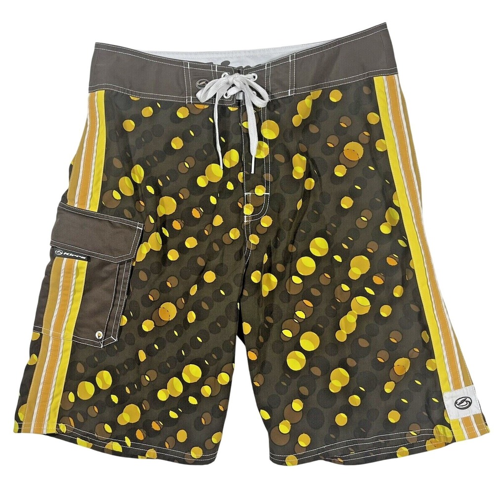 Kirra Board Shorts Mens 32 Brown Yellow Bubble Pattern‎ Cargo Pocket Surf Swim